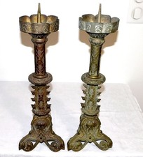 ANCIEN PIQUE CIERGE BRONZE ou LAITON D'AUTEL D'EGLISE ? Fin XIXème BOUGEOIR