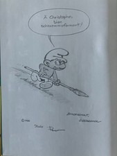 Peyo - schtroumpfs smurfs - album "La menace schtroumpf" dédicacé studio Peyo