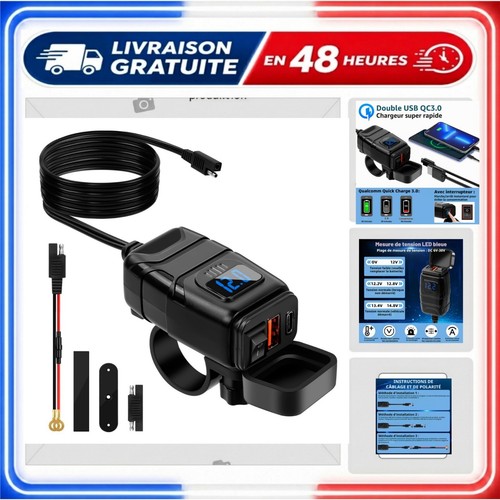 Prise usb moto 12v qc3 - 12v, qc3.0