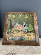 Dessous de plat carré ancien bois et verre décoré