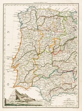 1812, Carte ancienne Espagne occidentale & Portugal, Malte-Brun Lapie & Poirson