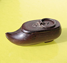 Tabatière ancienne sabot en bois sculpté art populaire Boite à touine snuff box