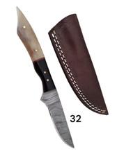 32."Couteau d'Office Artisanal Damas - Lame Acier damas, Manche en Os et Corne d