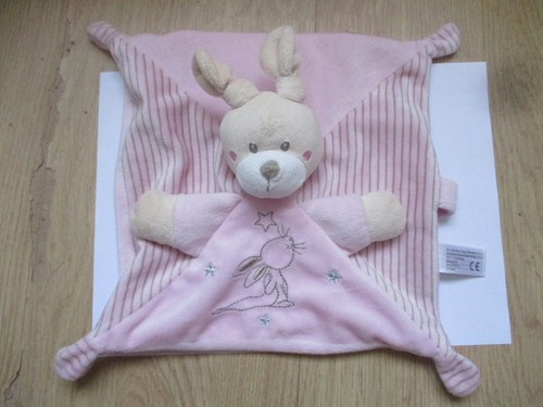Doudou plat carré lapin rose