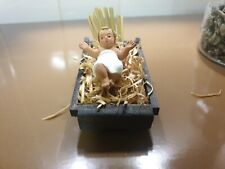 Enfant Jésus Creche Noël Santon Ancien 6 cm Terre Cuite Argile Lit Bois Paille