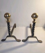 2 Anciens chenets en Fonte et laiton - Vintage - 23cm