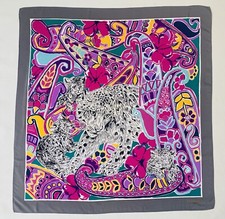 Carré en soie animalier léopard BALENCIAGA couleurs vives - Vintage 1990s
