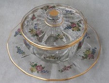 Ancien compotier confiturier cristal décor fleurs Damon & Delente Paris