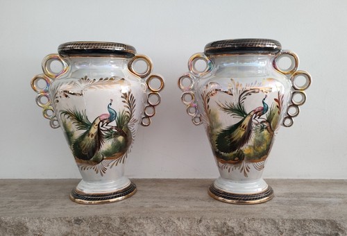 Paire vases paons anses - paire, de