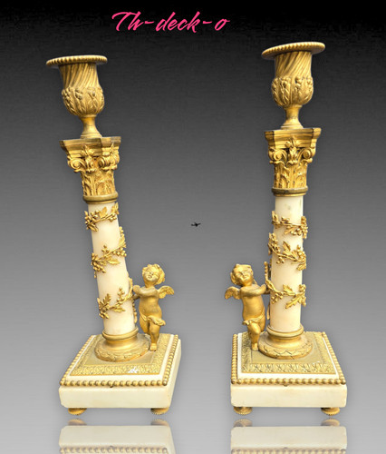 Paire bougeoirs flambeaux - bougeoirs,