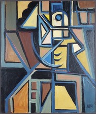 Ancien Tableau "Composition Géométrique" Peinture Huile Oil Painting Cubism Old