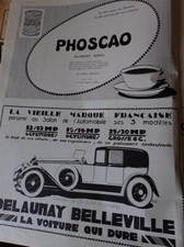 DELAUNAY BELLEVILLE auto + PHOSCAO publicité papier ILLUSTRATION  AUTO 1922 col