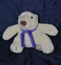 ?Doudou Ours GIPSY Blanc Polaire Echarpe Violet Mauve Peluche 13 Cm Assis TTBE