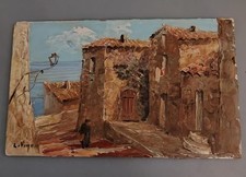 TABLEAU HUILE SUR PANNEAU LOUIS VIGON OIL PAINTING EZE FRENCH VINTAGE 1950