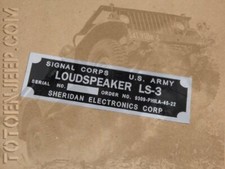 PLATE PLAQUETTE PLAQUE HAUT PARLEUR RADIO LOUDSPEAKER LS3 A jeep willys us ww2