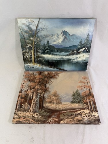 Pair oil canvas - oil, on