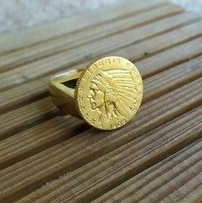 Bague Chevalière Indien Liberty Acier Inoxydable Dorée Or Fin Fait à la Main