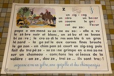 affiche scolaire "sons Z et S= Z" lecture années 60