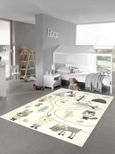 Tapis Chambre d'Enfant Tapis de Jeu Oursons Tente Indienne Cactus Canoë Sapins  