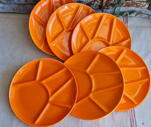 Anciennes assiettes orange - anciennes,