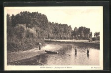 CPA Hèry, La plage sur le Serein 1934 