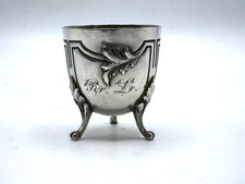 RARE COQUETIER  TRIPODE EN ARGENT MASSIF POINCON MINERVE INITIALES R.L