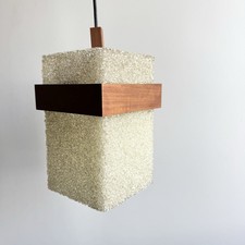 Lustre Suspension Scandinave bois et Perspex Tek Vintage - Années 60 / 70