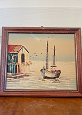 Ancien Tableau Peinture Mer Bateau