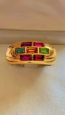 Ancienne bague vermeil PERIDOT aigue marine rubis ring gold silver