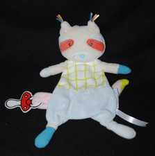 Doudou plat raton laveur bébé BEBE CONFORT bleu vert attache tétine NEUF