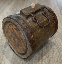 ART POPULAIRE Petit Tonneau Vin Tonnelet Portable ancien Bois et Fer en état