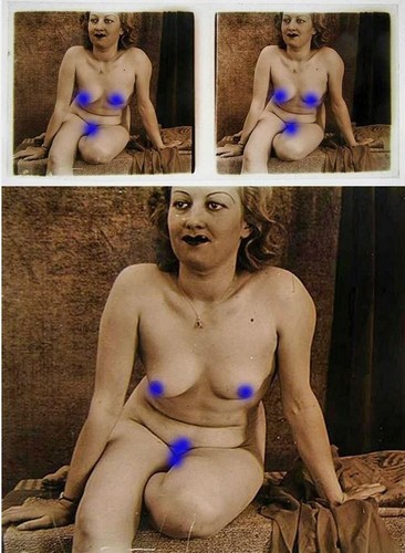 Photo stereo sur verre - , nu