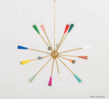 1950's Styl Multicoloré Laiton Antique Spoutnik Lustre Stilnovo Italien Clair