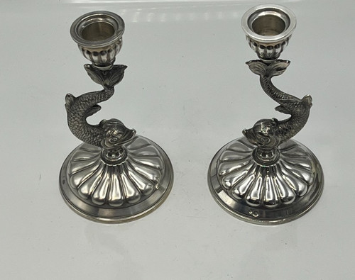 Paire bougeoirs argent - paire,