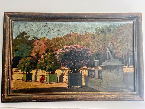 Huile sur panneau paris jardin - paris,