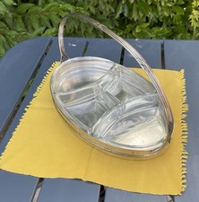 Serviteur Métal Argenté Verre  Hors D’œuvre Apéritif Ancien Vintage France Plat