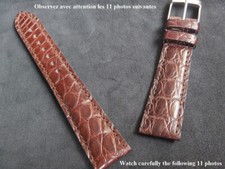 20 MM BRACELET ALLIGATOR VÉRITABLE MARRON COUSU 16 MM A LA BOUCLE  FAIT MAIN