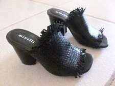 NEUF SUPERBE SABOT MARQUE MINELLI CUIR TRESSE NOIR BORDURE A FRANGES TAILLE 35