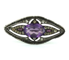 Ancien Sterling Gothique Cristal Améthyste Pâte Superbe Victorien Broche 4.4cm