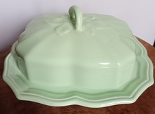 Vintage: joli beurrier vert pastel en faïence de Salins les Bains  CA11