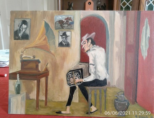 Peinture huile joueur - peinture,