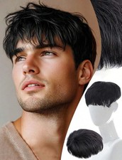 Perruque Homme Synthétique Noire Courte Épais Postiche Invisible Avec Clips