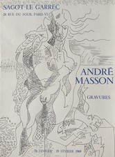 André MASSON - Poster Affiche lithographique - Sagot Le Garrec expo Paris 1969