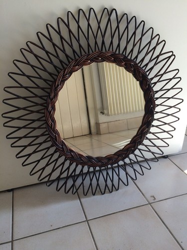 Miroir soleil rotin vintage - miroir,
