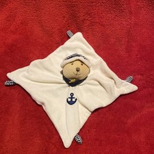 🇫🇷 Doudou et Compagnie Ours Bonnet Marin Carré Ecru Ancre Bleu TBE