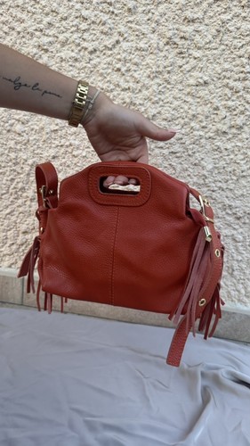 Sac main cuir franges - sac,