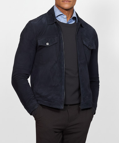 Blouson cuir bleu homme pur