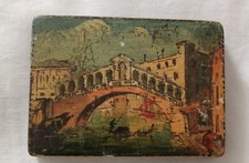 Boîte ancienne bois peinture Italie Venise fleurs