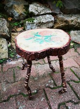 Vintage Magnifique Repose Plante Tabouret Fait Main Pieds Branches Arbre Rondin