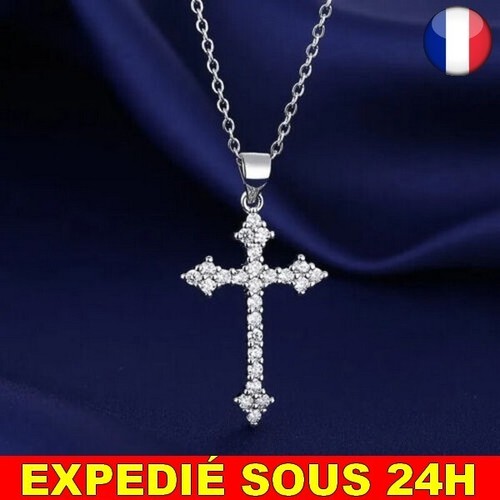 Collier croix strass argent - ✅collier,